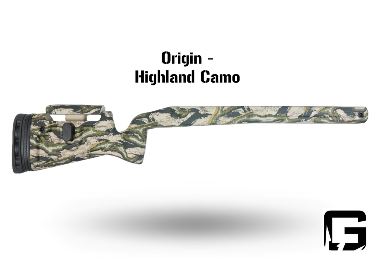 Phoenix 2 - Left-hand, Tikka T3x, Tikka Factory Plastic DBM, Fits any barrel. Origin Highland Camo