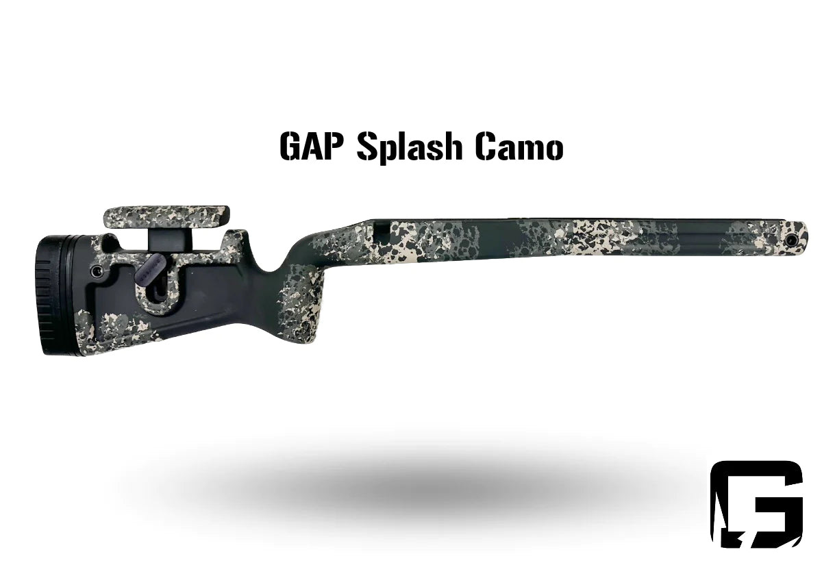 Phoenix 2 - Right Hand Long Action Tikka T3x, Tikka Factory Plastic DBM, Fits any barrel. Painted GAP Splash Camo